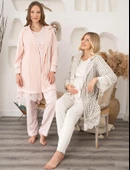 BirolGaye 5908 Hamile Lohusa Kadife Sabahlıklı 3 Lü Pijama Sabahlık Tk - 4