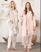 BirolGaye 5908 Hamile Lohusa Kadife Sabahlıklı 3 Lü Pijama Sabahlık Tk - 3