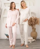 BirolGaye 5908 Hamile Lohusa Kadife Sabahlıklı 3 Lü Pijama Sabahlık Tk - 1