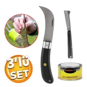 Plastik Saplı Bıçak Çakı Soğuk Aşı Macunu Profesyonel Çelik Eğri Uç Bağ Ağaç Budama Bıçağı 3'Lü Set thumbnail 1