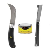 Plastik Saplı Bıçak Çakı Soğuk Aşı Macunu Profesyonel Çelik Eğri Uç Bağ Ağaç Budama Bıçağı 3'Lü Set thumbnail 6