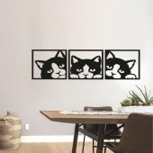 Dekoratif 3 Lü Kedi Duvar Dekoru, Ahşap Dekoratif Tablo, Lazer Kesim - 2
