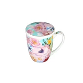 Lucky Art Peony Desenli Bone China Porselen Kapaklı ve Süzegçli Kupa 570 ml thumbnail 1