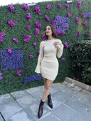 TRİKO UZUN KOLLU ELBİSE BEJ RENK - 1