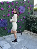 TRİKO UZUN KOLLU ELBİSE BEJ RENK - 6