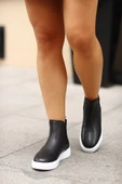 Shoetyle - Siyah Hakiki Deri Kadın Chelsea Bot - 6929 - 4