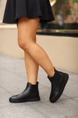 Shoetyle - Siyah Hakiki Deri Siyah Eva Taban Kadın Chelsea Bot - 6929 - 1