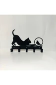 HERO DİZAYN Metal Dekoratif Kedi-Kuş Desenli Anahtarlık Askısı - 2