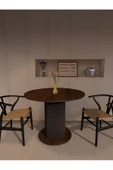 mokaparkavm Özel Tasarım Yuvarlak Modern Ahşap Ayaklı 4 Kişilik Sabit Şık Yemek Masası Mutfak Masası - 5
