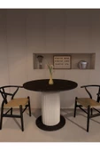 mokaparkavm Özel Tasarım Yuvarlak Modern Ahşap Ayaklı 4 Kişilik Sabit Şık Yemek Masası Mutfak Masası - 3