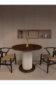 mokaparkavm Özel Tasarım Yuvarlak Modern Ahşap Ayaklı 4 Kişilik Sabit Şık Yemek Masası Mutfak Masası - 3