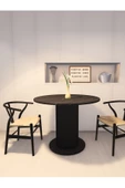 mokaparkavm Özel Tasarım Yuvarlak Modern Ahşap Ayaklı 4 Kişilik Sabit Şık Yemek Masası Mutfak Masası thumbnail 2