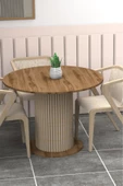 mokaparkavm Yuvarlak Modern Ahşap Ayaklı 4 Kişilik Sabit Şık Yemek Masası Mutfak Masası - 1