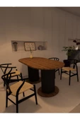 mokaparkavm Oval Dekoratif Ahşap Ayaklı 6 Kişilik Yemek Masası Mutfak Masası - 4