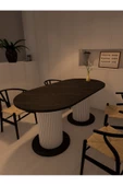 mokaparkavm Oval Dekoratif Ahşap Ayaklı 6 Kişilik Yemek Masası Mutfak Masası - 5