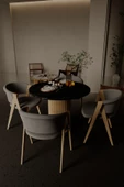 mokaparkavm Yuvarlak Modern  Ahşap Ayaklı 4 Kişilik  Şık Yemek Masası Mutfak Masası - 4