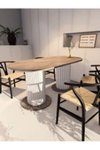 mokaparkavm Oval Dekoratif Ahşap Ayaklı 6 Kişilik Yemek Masası Mutfak Masası - 1