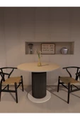 mokaparkavm Yuvarlak Modern Ahşap Ayaklı 4 Kişilik Sabit Şık Yemek Masası Mutfak Masası - 4