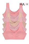 Bravie Geniş Askılı Yumuşak Süngerli Kız Çocuk Pamuk Büstiyer 5'li Paket 2 Pembe- 2Toz Pembe- Somon thumbnail 2