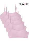 Bravie İp Askılı Yumuşak Süngerli Kız Çocuk Pamuk Büstiyer 5'li Paket Toz Pembe thumbnail 1