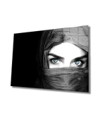 Peçeli Mavi Gözlü Kadın Dekoratif ve Modern Cam Tablo Veiled Blue Eyed - 1