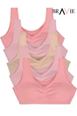 Bravie Geniş Askılı Yumuşak Süngerli Kız Çocuk Pamuk Büstiyer 5'li Paket 2 Pembe- 2Toz Pembe- Somon thumbnail 1