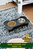 StarLightning Ahşap Kedi Mama Kabı Standı Siyah Mermer Premium Boyalı Paslanmaz Çelik Kaseli Model 2 - 2
