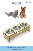 Evene Kedi Mama Kabı Kedi Su Kabı Kedi Mama ve Su Kabı Kedi Yemek Kabı 3 Çelik Kase Model 5 Açık Meşe - 2
