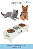 Evene Mama Su Kabı Paslanmaz Çelik Taslı 3'lü Ahşap Kedi Ve Köpek Suluk Balıklı Model thumbnail 2