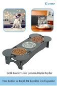 Evene Mama Su Kabı Paslanmaz Çelik Taslı 3'lü Ahşap Kedi Ve Köpek Suluk Kemik Model thumbnail 3