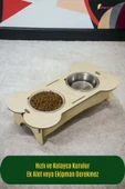 StarLightning Ahşap Kedi Mama Kabı Standı Açık Meşe Premium Boyalı Paslanmaz Çelik Kaseli Model 2 - 3