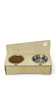 Evene Kedi Mama Kabı Kedi Su Kabı Kedi Mama ve Su Kabı Kedi Yemek Kabı 2 Çelik Kase Model 2 Açık Meşe thumbnail 1