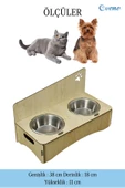 Evene Kedi Mama Kabı Kedi Su Kabı Kedi Mama ve Su Kabı Kedi Yemek Kabı 2 Çelik Kase Model 2 Açık Meşe thumbnail 2