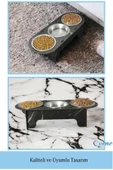 Evene Kedi Mama Kabı Kedi Su Kabı Kedi Mama ve Su Kabı Kedi Yemek Kabı 3 Çelik Kase Model 1 Siyah Mermer - 3