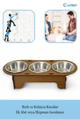 Evene Kedi Mama Kabı Kedi Su Kabı Kedi Mama ve Su Kabı Kedi Yemek Kabı 3 Çelik Kase Model 1 Ceviz - 5