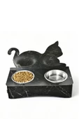 Evene Kedi Mama Kabı Kedi Su Kabı Kedi Mama ve Su Kabı Kedi Yemek Kabı 2 Çelik Kase Model 4 Siyah Mermer - 1