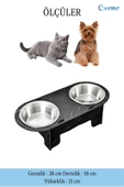 Evene Kedi Mama Kabı Kedi Su Kabı Kedi Mama ve Su Kabı Kedi Yemek Kabı 2 Çelik Kase Model 1 Siyah Mermer - 2