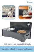 Evene Mama Su Kabı Paslanmaz Çelik Taslı 2'li Ahşap Kedi Ve Köpek Suluk Patili Model thumbnail 3