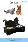 Evene Kedi Mama Kabı Kedi Su Kabı Kedi Mama ve Su Kabı Kedi Yemek Kabı 2 Çelik Kase Model 4 Siyah Mermer - 2