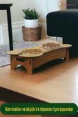 StarLightning Ahşap Kedi Mama Kabı Standı Ceviz Premium Boyalı Paslanmaz Çelik Kaseli Model 2 - 4