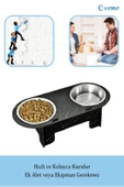 Evene Kedi Mama Kabı Kedi Su Kabı Kedi Mama ve Su Kabı Kedi Yemek Kabı 2 Çelik Kase Model 1 Siyah Mermer - 5