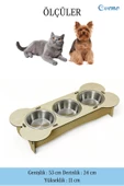 Evene Kedi Mama Kabı Kedi Su Kabı Kedi Mama ve Su Kabı Kedi Yemek Kabı 3 Çelik Kase Model 3 Açık Meşe thumbnail 2