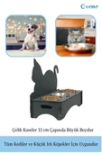 Evene Mama Su Kabı Paslanmaz Çelik Taslı 3'lü Ahşap Kedi Ve Köpek Suluk Kedi Arkalıklı Model thumbnail 3