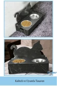 Evene Kedi Mama Kabı Kedi Su Kabı Kedi Mama ve Su Kabı Kedi Yemek Kabı 2 Çelik Kase Model 4 Siyah Mermer - 3