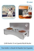 Evene Mama Su Kabı Paslanmaz Çelik Taslı 3'lü Ahşap Kedi Ve Köpek Suluk Patili Model thumbnail 3