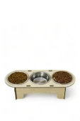 Evene Kedi Mama Kabı Kedi Su Kabı Kedi Mama ve Su Kabı Kedi Yemek Kabı 3 Çelik Kase Model 1 Açık Meşe - 1