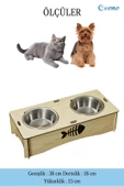 Evene Kedi Mama Kabı Kedi Su Kabı Kedi Mama ve Su Kabı Kedi Yemek Kabı 2 Çelik Kase Model 5 Açık Meşe - 2
