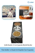 Evene Kedi Mama Kabı Kedi Su Kabı Kedi Mama ve Su Kabı Kedi Yemek Kabı 3 Çelik Kase Model 5 Siyah Mermer thumbnail 4