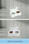 Evene Mama Su Kabı Paslanmaz Çelik Taslı 2'li Ahşap Kedi Ve Köpek Suluk Kedi Arkalık Model thumbnail 6