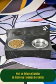 StarLightning Ahşap Kedi Mama Kabı Standı Siyah Mermer Premium Boyalı Paslanmaz Çelik Kaseli Model 2 thumbnail 3